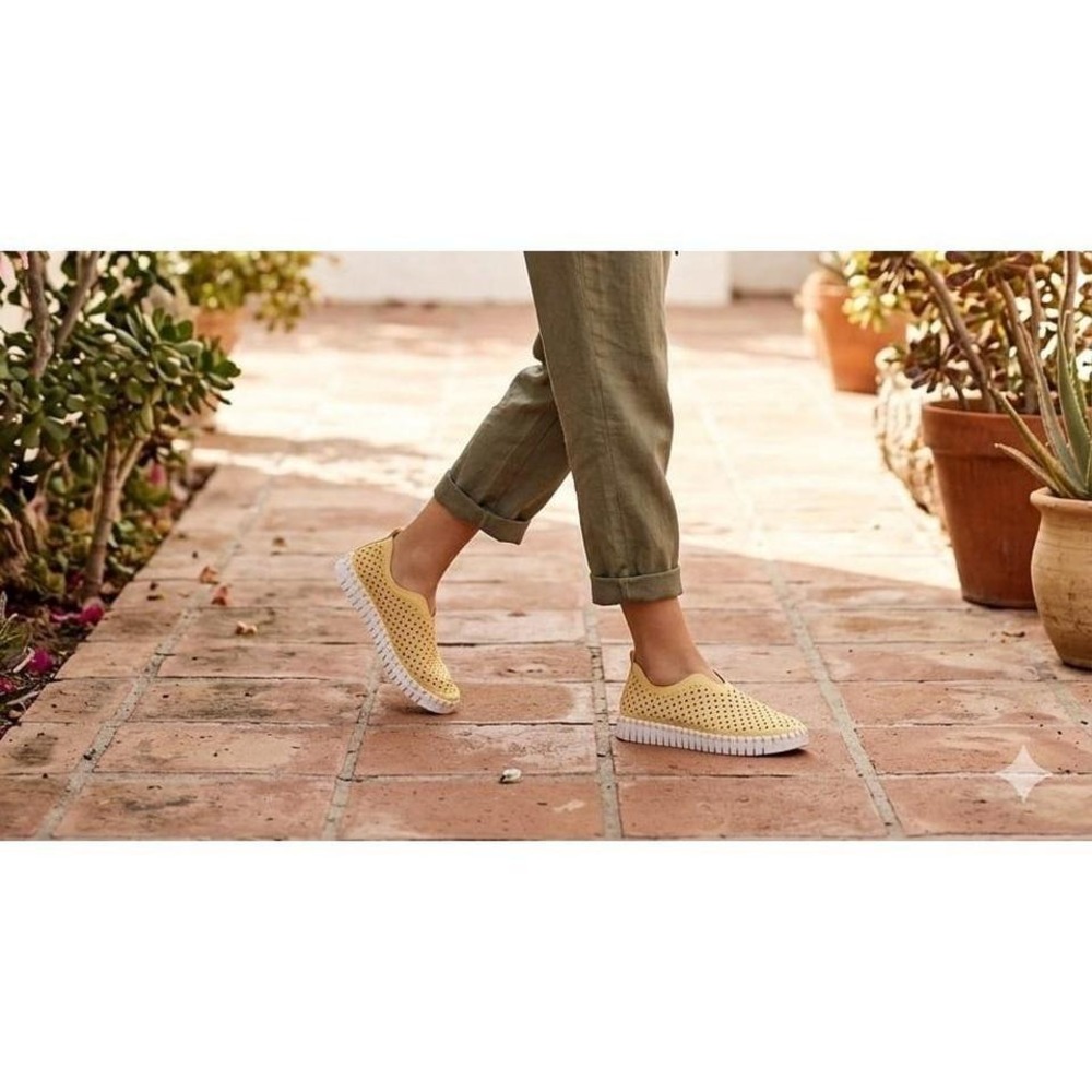 Ilse Jacobsen 9.5 Tulip Platform Slip On Shoes Yellow Goldenrod Perforated